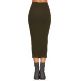 SHEIN Spring Womens Long Skirts Fashions Famous Brand Elegant Style Tight Skirts Olive Green Ribbed Knit Pencil Skirt