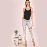 SHEIN Sexy Bodysuit Women Jumpers and Rompers Sexy Club Bodysuits Black Strap Scoop Back Sleeveless Cami Bodysuit