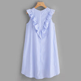 SHEIN Womens Zip Back Ruffle Yoke Striped Dress Summer Dresses Casual Ladies Sleeveless Round Neck A Line High Low Dress