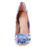 Denim Embroider Pointed Toe Heels