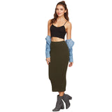 SHEIN Spring Womens Long Skirts Fashions Famous Brand Elegant Style Tight Skirts Olive Green Ribbed Knit Pencil Skirt