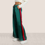 SHEIN Striped Side Tailored Wide Leg Pants Green High Waisted Pants Zipper Fly Casual Trousers Elegant Loose Pants