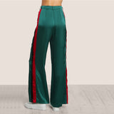 SHEIN Striped Side Tailored Wide Leg Pants Green High Waisted Pants Zipper Fly Casual Trousers Elegant Loose Pants