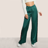 SHEIN Striped Side Tailored Wide Leg Pants Green High Waisted Pants Zipper Fly Casual Trousers Elegant Loose Pants