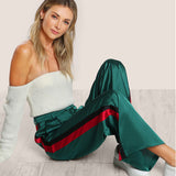 SHEIN Striped Side Tailored Wide Leg Pants Green High Waisted Pants Zipper Fly Casual Trousers Elegant Loose Pants