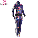 Two Piece Set Women's Tracksuits Autumn 2017 Crop Top And Pants Zipper Casual Sweatsuit Long Sleeve Printing Spring Outfits Set