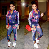 Two Piece Set Women's Tracksuits Autumn 2017 Crop Top And Pants Zipper Casual Sweatsuit Long Sleeve Printing Spring Outfits Set