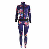 Two Piece Set Women's Tracksuits Autumn 2017 Crop Top And Pants Zipper Casual Sweatsuit Long Sleeve Printing Spring Outfits Set