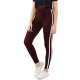 SHEIN Striped Sideseam Drawstring Leggings Burgundy Autumn Winter Pants Women Casual Fitness Activewear for Women