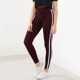 SHEIN Striped Sideseam Drawstring Leggings Burgundy Autumn Winter Pants Women Casual Fitness Activewear for Women