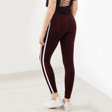 SHEIN Striped Sideseam Drawstring Leggings Burgundy Autumn Winter Pants Women Casual Fitness Activewear for Women