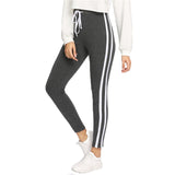 SHEIN Sweatpants Women Grey Striped Drawstring Waist Casual Womens Pants Striped Sideseam Ribbed Knit Sweatpants
