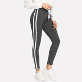 SHEIN Sweatpants Women Grey Striped Drawstring Waist Casual Womens Pants Striped Sideseam Ribbed Knit Sweatpants