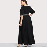 SHEIN Plus Size Black Party Dress Summer Maxi Dresses Elegant Large Sizes V-neck Contrast Binding Self Belted Wrap Dress