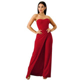 Asymmetric Split Leg Strapless Jumpsuit