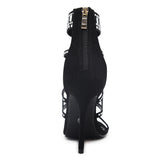 Rhinestone Crystal Peep Toe Hollow Gladiator Pumps