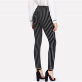 SHEIN Vertical Striped Skinny Pants Women Elastic Waist Pocket OL Style Work Trousers 2018 Spring Mid Waist Long Pencil Pants