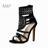 Women Sandals 2018 Hot Sale Women Summer Spring Sandalias High Heels Shoes Woman Zipper Crystal Rhinestone Peep Tos sapatos