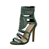 Women Sandals 2018 Hot Sale Women Summer Spring Sandalias High Heels Shoes Woman Zipper Crystal Rhinestone Peep Tos sapatos