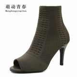 Women Pumps 2018 Fashion Slip On Peep Toe High Heels Shoes Women Thin Heels Stretch Fabric Pumps Women Socks 8.5cm Heel Pumps